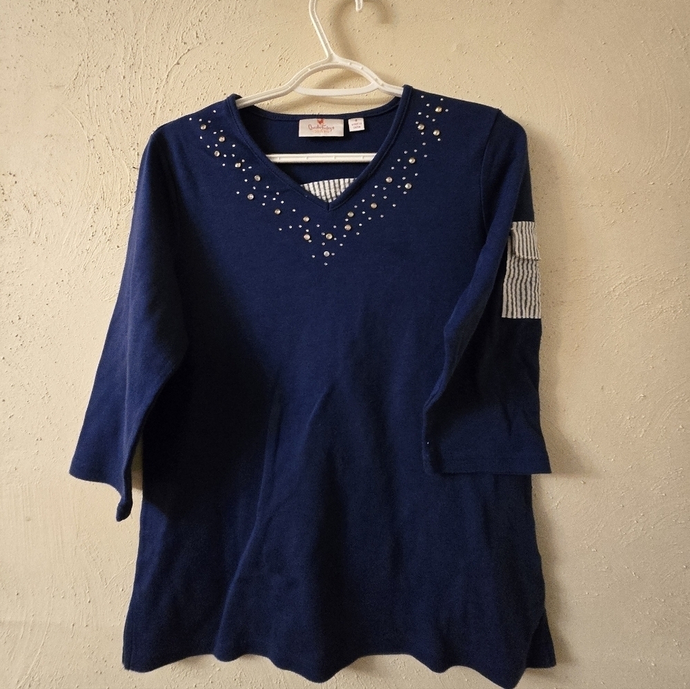 Quacker Factory Navy Blue Embellished Blouse